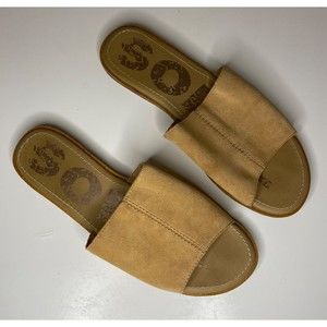 Sorel Womens Size 10 Ella Block Flat Slide Sandal Honest Beige Suede